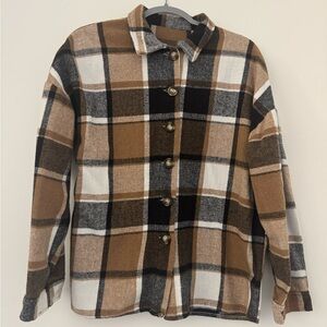 Plaid Button-Up Shaket in Brown and Black